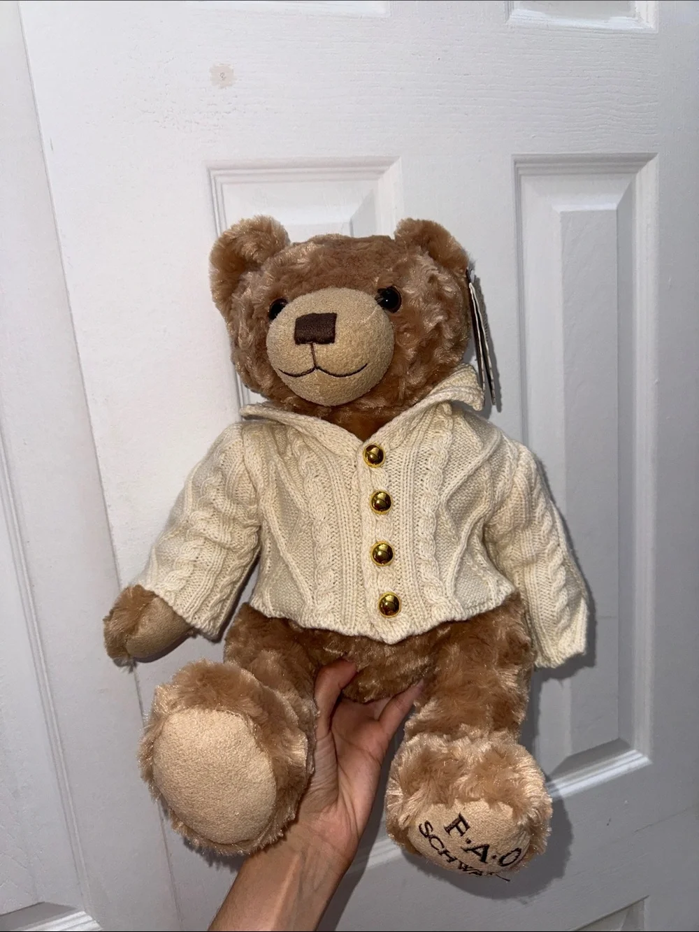 FAO Schwarz Plush Teddy Bear in Brown with Cream Sweater
